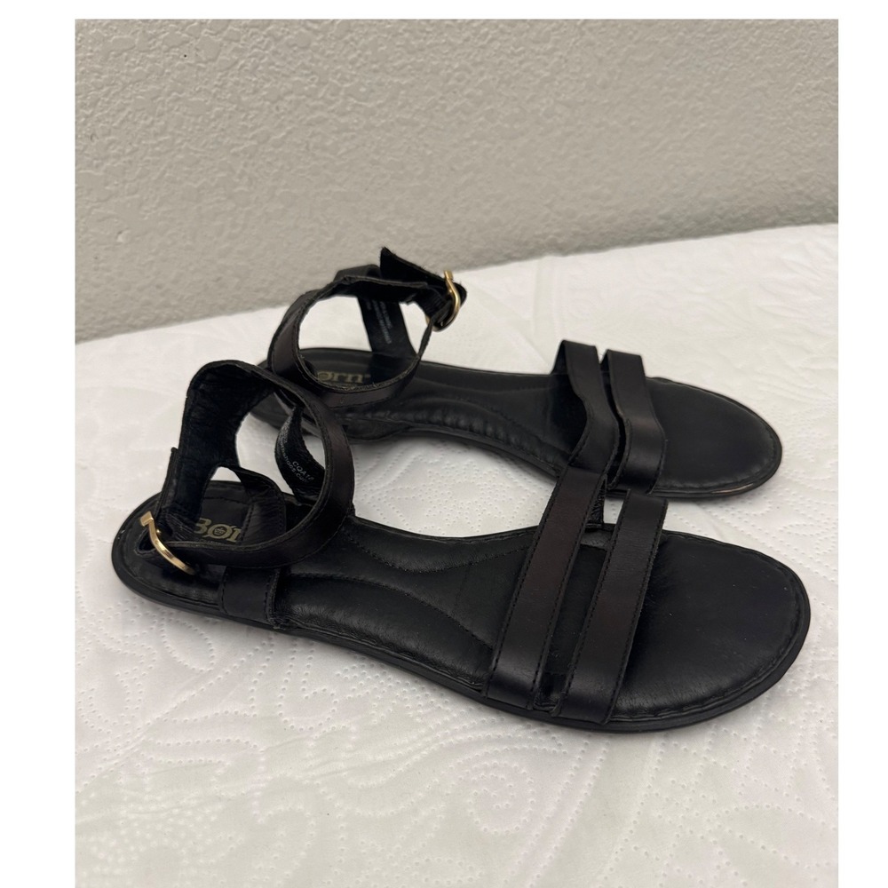 Born Sandals Black Leather Double Strap Ankle Buckle Comfort Size 9